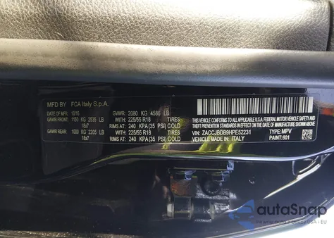 2017 Jeep Renegade Limited 4X4 из США, поврежденный, VIN ZACCJBDB9HPE52231